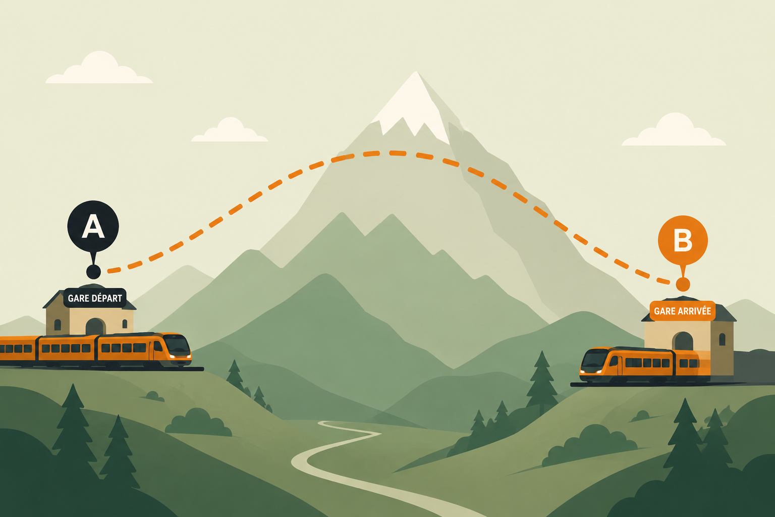 Carte montrant un départ et une arrivée différents